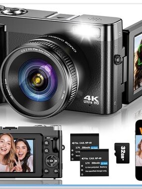 Compact 4K Digital Camera with Flip LCD - Black